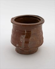 Pottery ointment jar, red shard, glazed inside, ointment jar pot holder soil find ceramic earthenware glaze lead glaze, hand