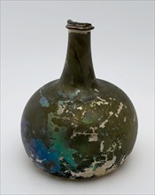 Bulbous bottle, belly bottle bottle holder soil find glass, free blown and shaped glass application Bulky bottle in clear green