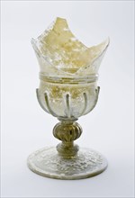 Fragment of foot, stem and part of chalice of chalice in Facon de Venise style, wine glass drinking glass drinkware tableware