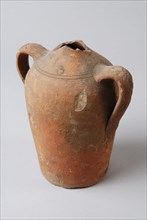 Pottery jug with two ears, on shoulder double notched line, pitcher water jug pitcher holder kitchenware soil find ceramics