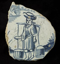 Soul of monochrome majolica dish with woman with yoke and two buckets, plate crockery holder soil find ceramic earthenware glaze