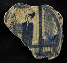 Fragment of the mirror of monochrome majolica plate with Chinese, plate dish crockery holder soil find ceramics pottery glaze