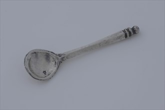 Silver miniature spoon, spoon cutlery miniature model silver, Spoon with round bowl profiled end of stem ankle. reinspection