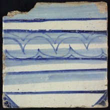 Tile of chimney pilaster, blue on white, blue horizontal band with wave motifs as an ornament, chimney pilaster tile pilaster