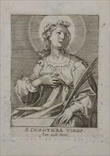 Bidprent for Wilhelmus van Zuylen, with black and white image of the holy Dorothea on the front, prayer print copper engraving