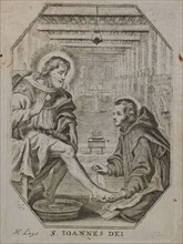 Hendrik Leys, Prayer card on the death of H.J.J. Tuning, with black and white image of Christ and John the Baptist, prayer print