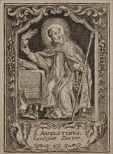 Cornelis van Merlen, Prayer card for Georgius Franciscus Kessler, with black and white image of Saint Augustine on the front