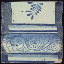 Tile of chimney pilaster, blue on white, bottom of pillar with floral motifs, chimney pilaster tile pilaster footage fragment
