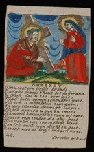 Cornelius de Boudt, Prayer card with image Jesus carrying the cross and Simon van Cirene, both with halo, beneath it prayer