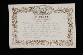 poet: Hendrik Tollens (1780 - 1856), Poem by Tollens in lithograph with wide golden edge, scrollwork and allegorical