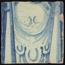 Tile of chimney pilaster, blue on white, neck of man or woman with pleated lap, chimney pilaster tile pilaster footage fragment