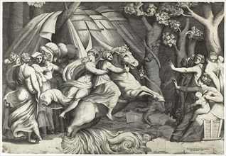 Cloelia Crossing the Tiber, c. 1540, Giulio di Antonio Bonasone (Italian, about 1510–after 1576),