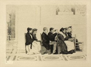 Attending Mass, Rome, 1875, Antonio Piccinni, Italian, 1846-1920, Italy, Etching in black, with