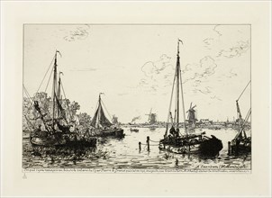 At Zaandam, 1877, Maxime Lalanne, French, 1827-1886, France, Etching and drypoint on ivory China