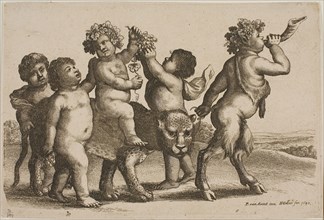 Young Bacchus Riding a Leopard Led By a Satyr Blowing a Horn, 1647, Wenceslaus Hollar (Czech,