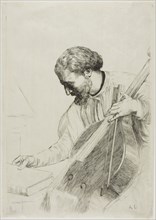 The Double Bass Player, c. 1873, Alphonse Legros, French, 1837-1911, France, Etching on ivory