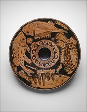 Fish Plate, about 400/370 BC, Greek, Athens, Athens, terracotta, decorated in the red-figure