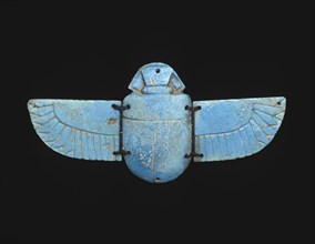 Winged Scarab Amulet, Late Period (664–332 BC), Egyptian, Egypt, Faience, 6.4 × 13 × 0.6 cm (2 1/2
