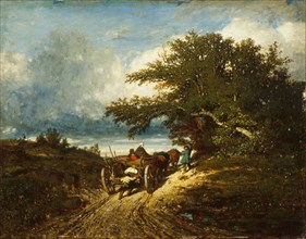 On the Road, 1856, Jules Dupré, French, 1811-1889, France, Oil on canvas, 39.4 × 50.8 cm (15 1/2 ×