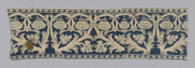 Border, 17th century, Italy, Linen, plain weave, embroidered with silk in back and long-armed cross