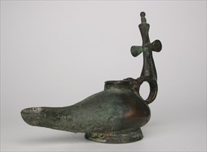 Lamp with Cross, Byzantine Period (about 4th–7th century AD), Egyptian, Egypt, Bronze, 11.1 × 6.4 ×
