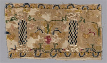 Fragment, 17th century, Italy, Embroidered with silk, 40.7 × 22.8 cm (16 × 9 in.)