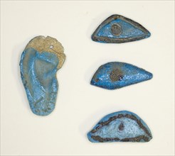 Amulets (Ear and 3 Eyes), New Kingdom (about 1550–1069 BC), Egyptian, Egypt, Faience, Eyes: 2.5 × 1