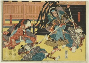 Actors as Fukashichi and Omiwa from the play Imoseyama, from an untitled series of half-block