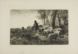 Man with Herd of Pigs, c. 1866, Charles Émile Jacque, French, 1813-1894, France, Etching and