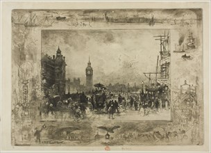 Westminster Clock Tower, 1884, Félix Hilaire Buhot, French, 1847-1898, France, Etching, drypoint,