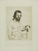 Portrait of Meryon, 1853, Felix Bracquemond, French, 1833–1914, France, Etching on light blue laid