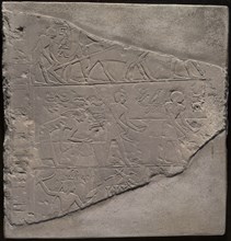 Fragment of a Stela Depicting Plowing, Harvesting, and Fowling, First Intermediate Period, Dynasty