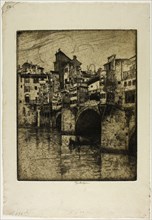 Ponte Vecchio, Florence, 1883, Joseph Pennell, American, 1857-1926, United States, Etching on cream