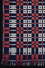 Coverlet, 1825/30, United States, Cotton and wool, plain weave double cloth, main warp fringe, 243