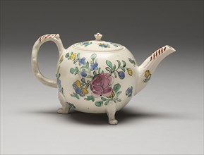 Teapot, 1750/65, England, Staffordshire, Staffordshire, Salt-glazed stoneware with polychrome