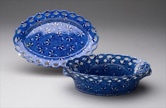 Basket and Stand, Mid 19th century, England, Staffordshire, Staffordshire, Earthenware with blue