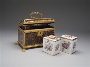 Casket Containing a Sugar Box and two Tea Caddies, c. 1760, England, Birmingham, Birmingham, Glass,