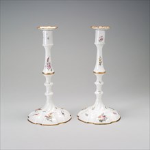 Pair of Candlesticks, Last quarter 18th century, Bilston, England, Copper, enameled and gilded, H.