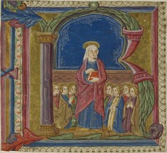 The Virgin Adored by Saints in a Historiated Initial R from an Antiphonary, 15th century, Italian