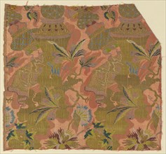Fragment, c. 1705/06, France, Silk, gilt-and-silvered-metal-strip-wrapped silk, warp-float faced