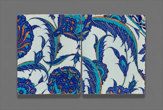 Two Tiles with Continuous Floral Pattern, Ottoman dynasty (1299–1923), c.1560, Turkey, Iznik,