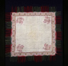Shawl, 1825/50, England, Cotton and wool, twill weave, block printed, attached knotted fringe, 109