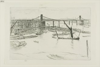 Old Hungerford Bridge, 1861, James McNeill Whistler, American, 1834-1903, United States, Etching