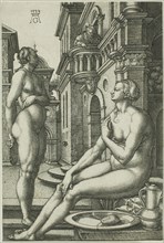 Bathsheba at the Bath, 1532, Heinrich Aldegrever, German, 1502-c.1560, Germany, Engraving in black
