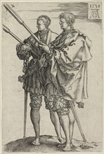 Two Torch-Bearers, plate two from The Large Wedding-Dancers, 1538, Heinrich Aldegrever, German,