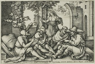 Job Conversing with His Friends, 1547, Sebald Beham, German, 1500-1550, Germany, Engraving in black