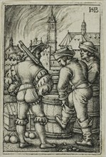 The Guard Near the Powder Casks, n.d., Sebald Beham, German, 1500-1550, Germany, Engraving in black
