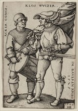 Standard-Bearer and Drummer, 1544, Sebald Beham, German, 1500-1550, Germany, Engraving in black on