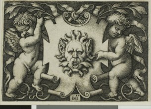 Ornament with a Mask Held by Two Genii, 1544, Sebald Beham, German, 1500-1550, Germany, Engraving