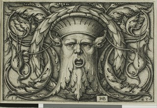 Ornament with a Mask, 1543, Sebald Beham, German, 1500-1550, Germany, Engraving in black on ivory